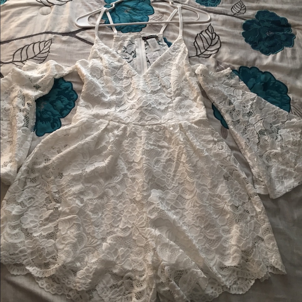 White Lace one piece shorts outfit